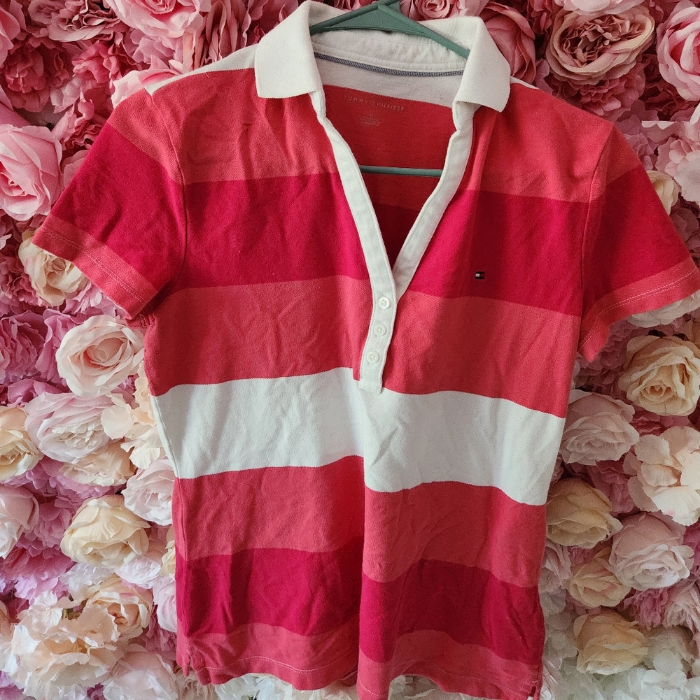 Tommy Hilfiger Girls' Red & White Striped Polo